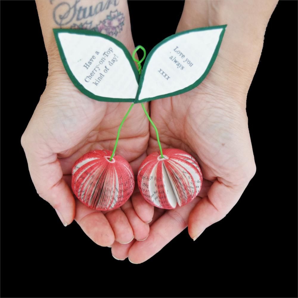 Book Art Red Cherry 3D Ornament - Personalized Fruit