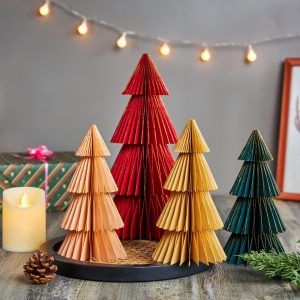 Bulk Pack of 4 Assorted Color Paper Honeycomb Christmas Tree Decorations