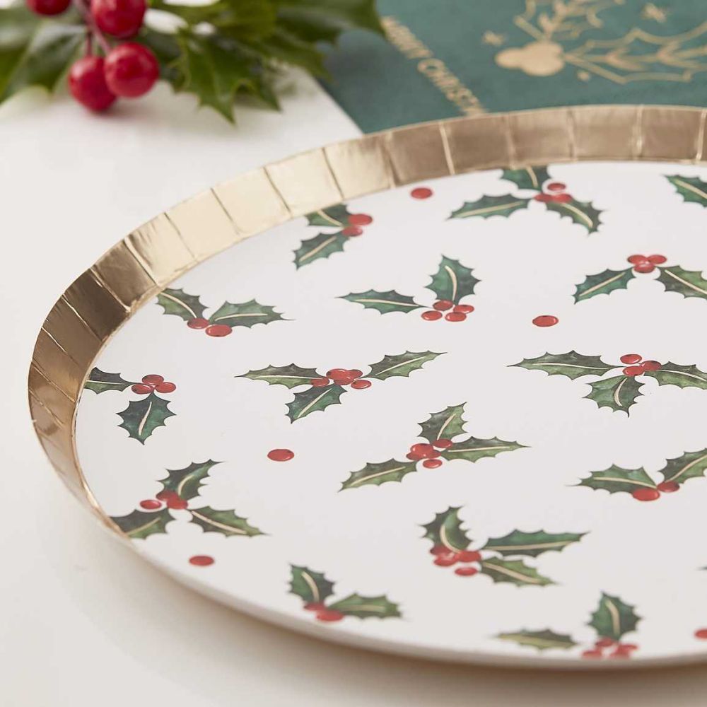 Custom Christmas Holly Leaf Paper Party Plates