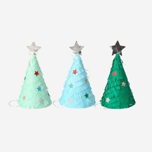 Custom Christmas Tree Crepe Paper Party Hats Set Of 6