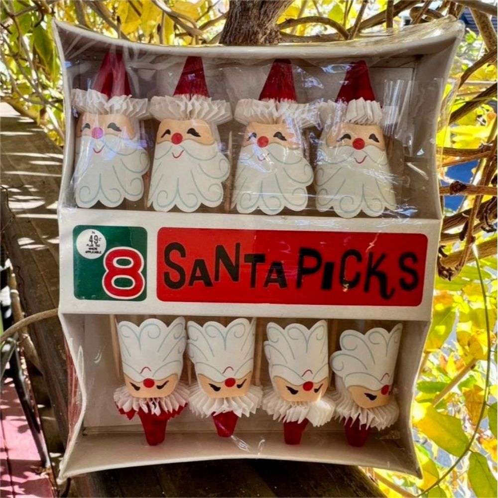 Set of 8 Vintage Santa Honeycomb Cake Toppers