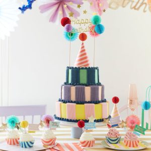 Birthday Natural Bamboo Cake Topper With Honeycomb Decorations