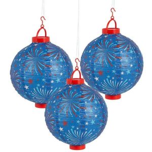 Blue Red Light-Up Patriotic Themed Custom Paper Lanterns Supplier