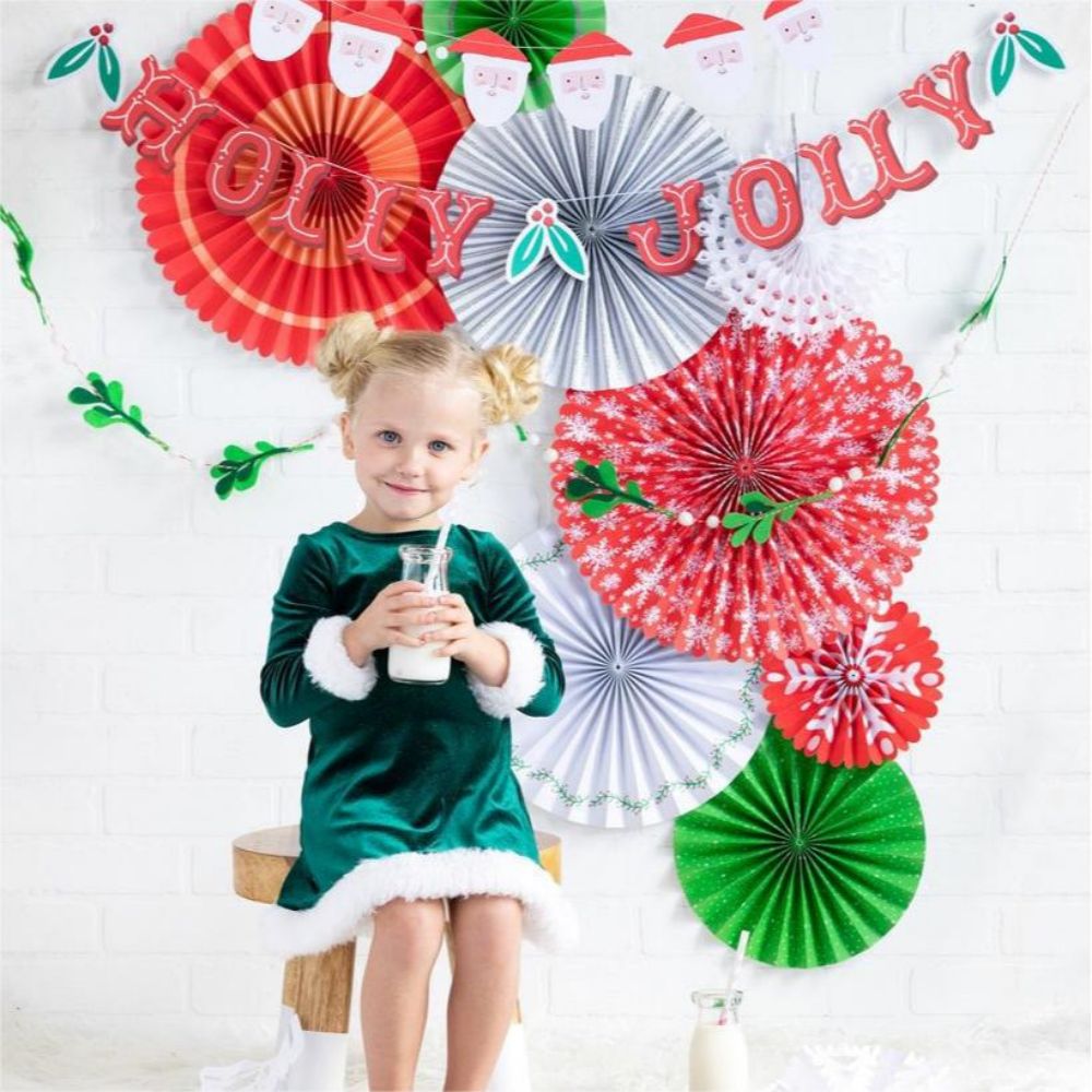 Christmas Paper Fan Decorations Backdrop Decor