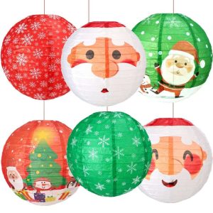 Christmas Tree Party Decorations Colorful Custom Round Paper Lanterns