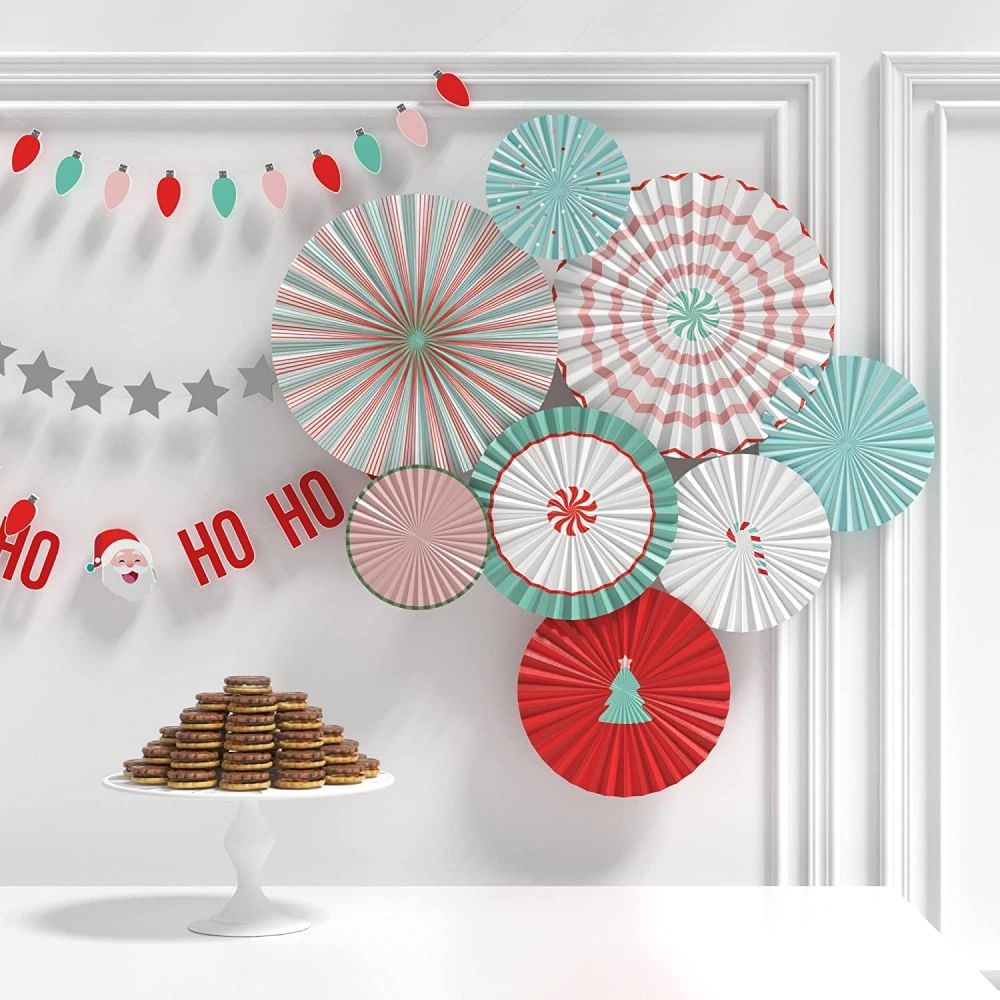 Paper Fan Decorations With Cutesy Peppermint And Candy Cane Designs