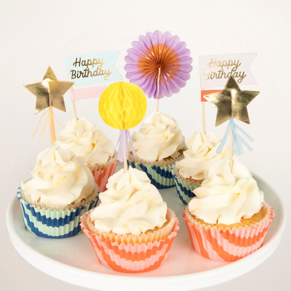Personalized Stripe Party Cupcake Kit Pack Of 24 Toppers In 4 Designs
