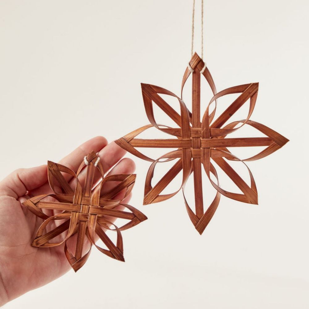 Bamboo Stars Brown Christmas Tree Ornament Set