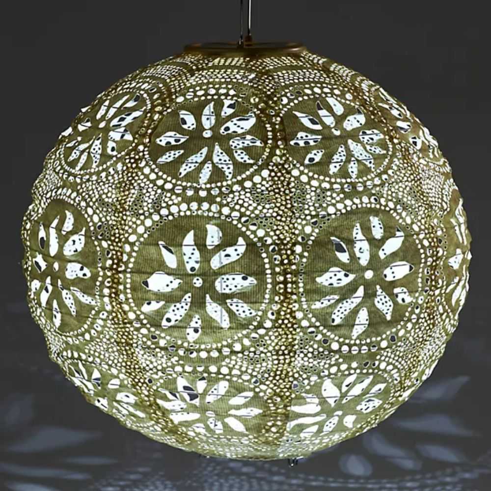 Green Floral Lace Solar Lantern Boho Globe Lantern