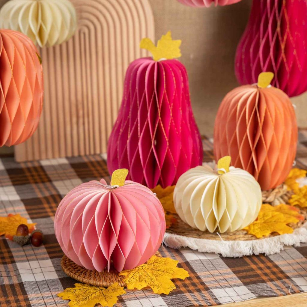 Wholesale Party Supplies Manufacturer Pink Pumpkin Honeycomb Centerpiece Pinkish
