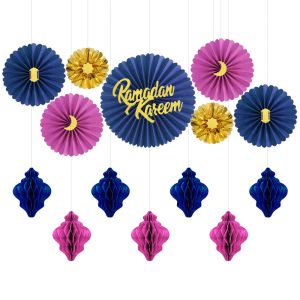 Eid & Ramadan Honeycomb Paper Fan Set Eid Party Supplies Factory Sale