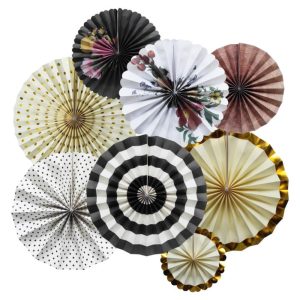 Set of 8 Assorted Vintage Floral Theme Concertina Paper Fan Party Decorations