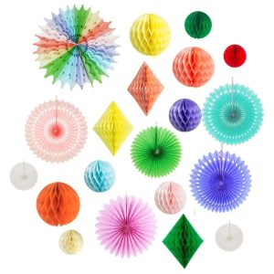 Multi-Color Pastel Rainbow Paper Honeycomb Balls Fans Decoration Kit Supplier