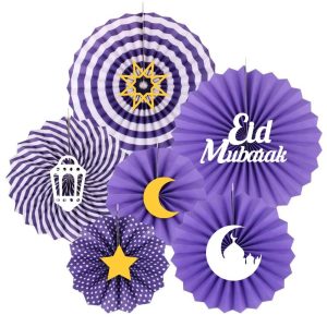 Ramadan Theme Party Supplies Eid Mubarak Paper Fan Decorations Supplier