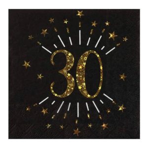 30th Birthday Black & Gold Sparkle Napkins Milestone Birthday Supplies Vendor