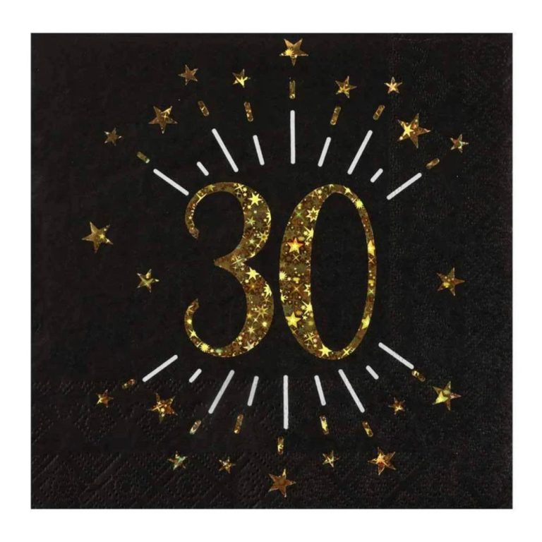 30th Birthday Black & Gold Sparkle Napkins (x10) (1)
