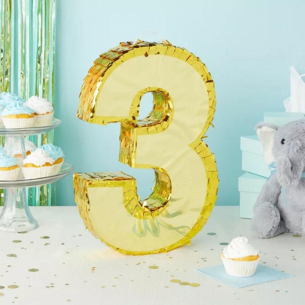 Juvale Number 3 Gold Foil Party Pinata for T