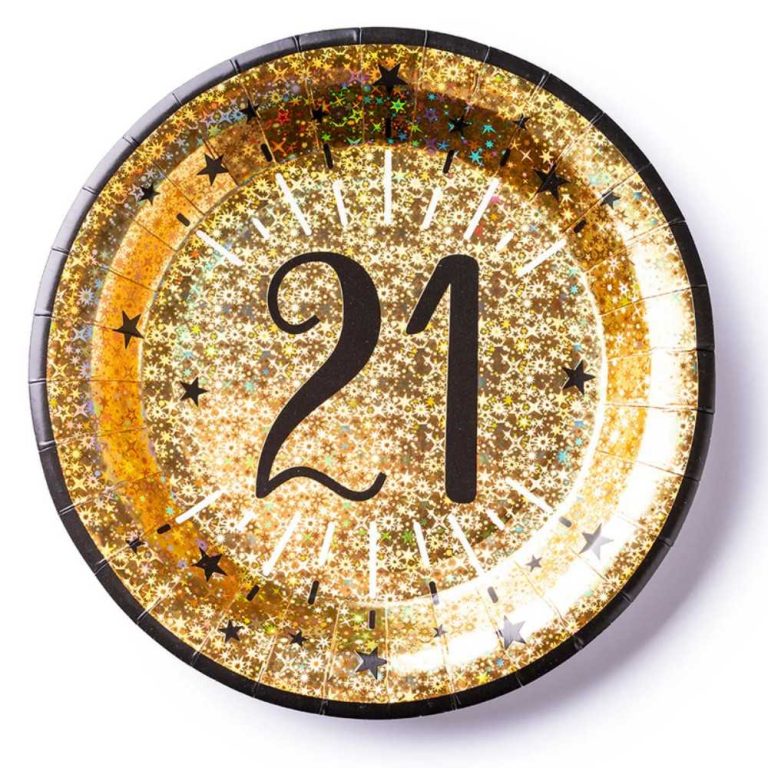 21st Birthday Black & Gold Sparkle Plates (x10) (1)