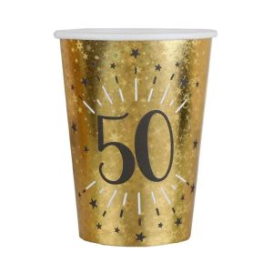 50th Birthday Black & Gold Sparkle Cups Wholesale