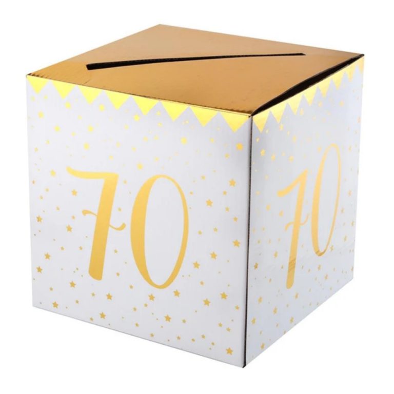 70th Birthday White & Gold Sparkle Card Box (1)