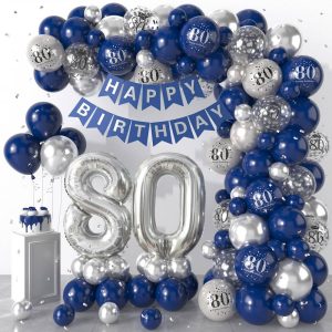 Blue Silver 80th Birthday Balloon Garland Party Decorations Wholesale Factory