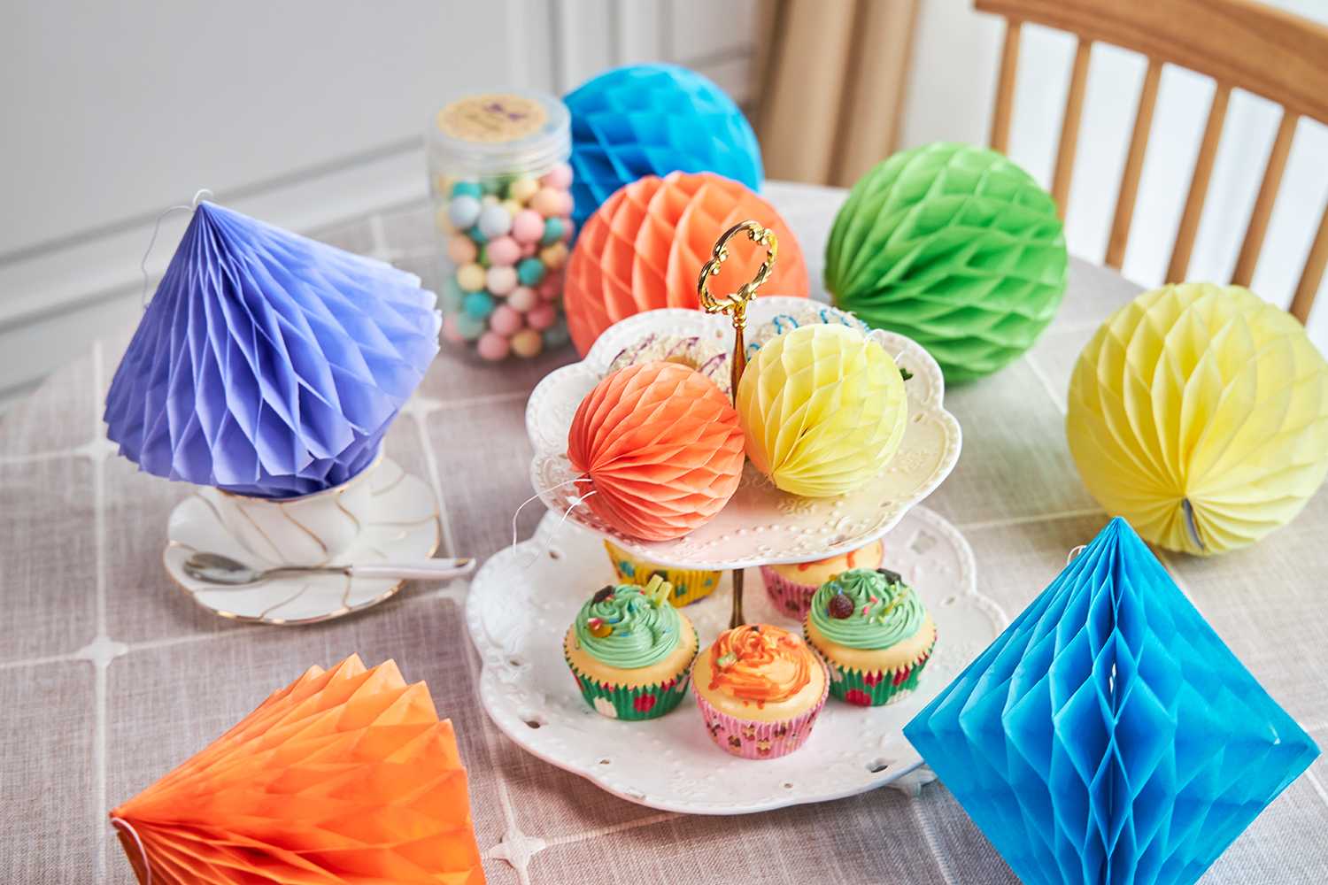 Paper honeycombs come in an array of shapes, colors, and sizes