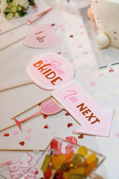 bridal shower party decorations team bride signs pink color