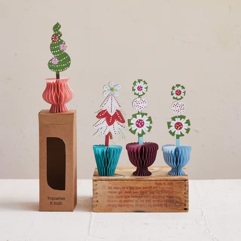 Hello Honey® 6" Printed Paper Folding Honeycomb Topiary with Holiday Design Set (1)