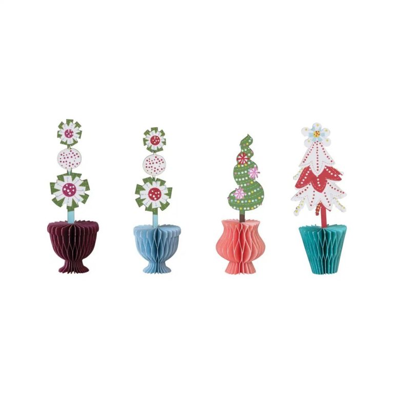 Hello Honey® 6" Printed Paper Folding Honeycomb Topiary with Holiday Design Set (2)