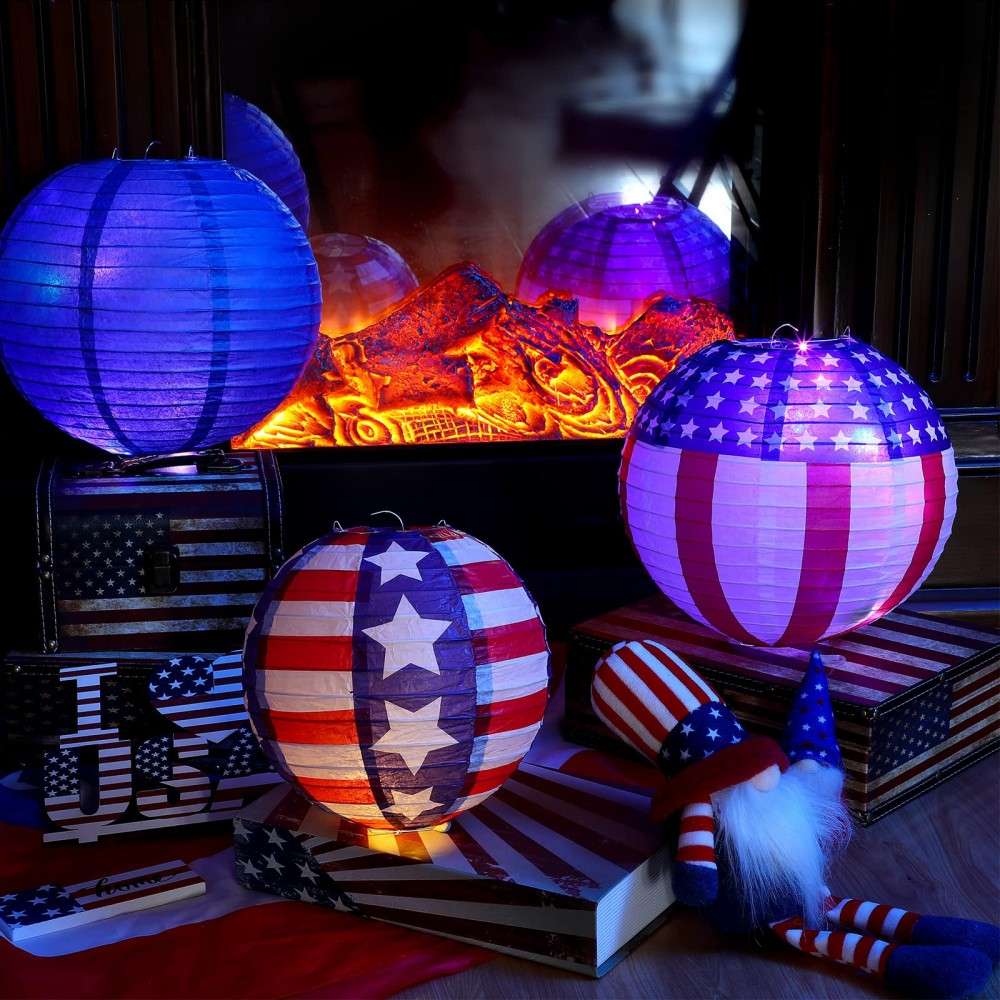 Red, Blue, and White Paper Lanterns 4th of July decor