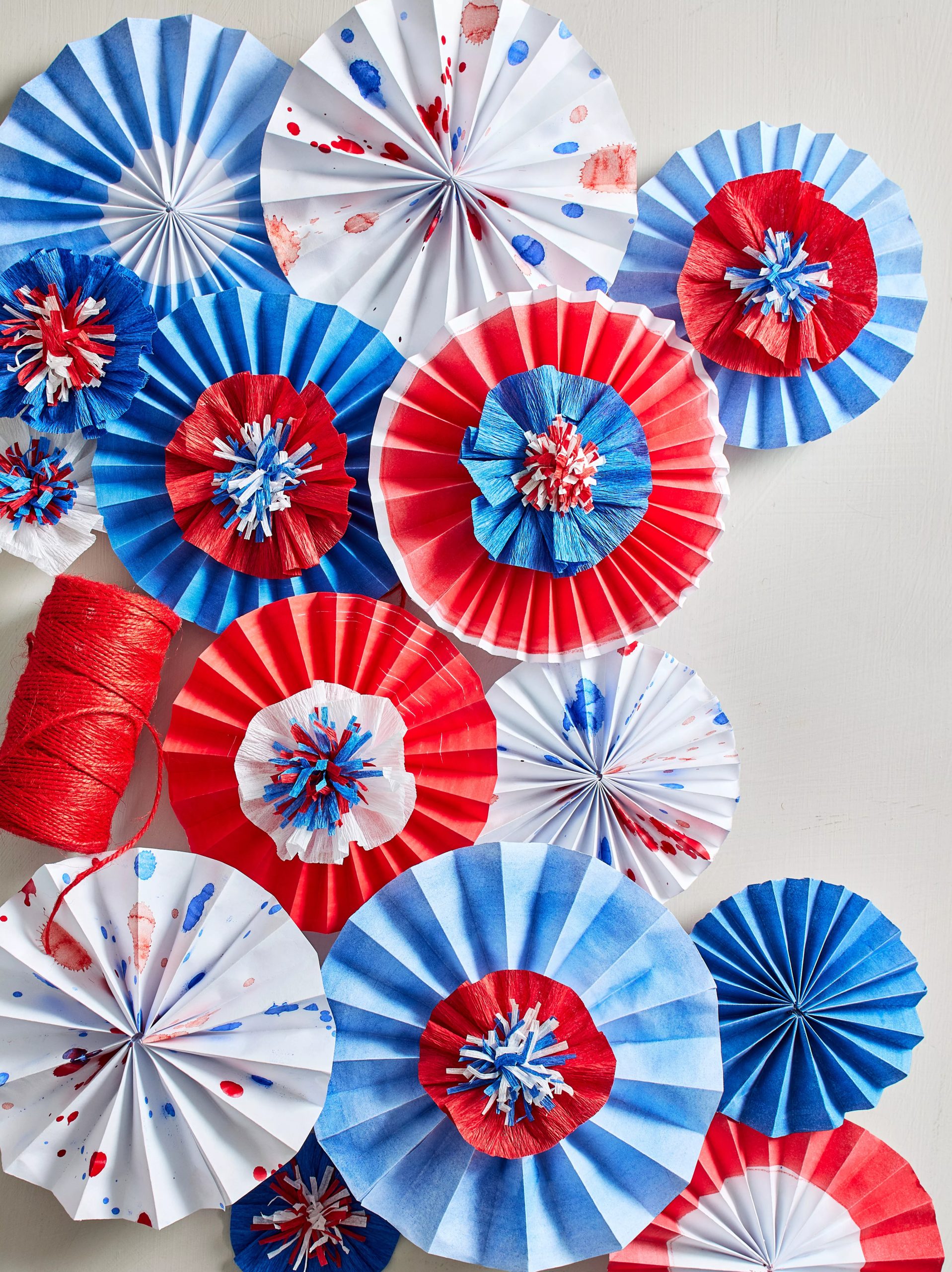 Red, white, and blue paper fans