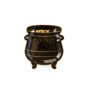 Bulk Cauldron Shaped Halloween Paper Plates – 8" Spellbound Party Tableware Wholesale
