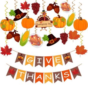 Fall Decor For Professional Events Give Thanks Banner & Swirls 42PCS