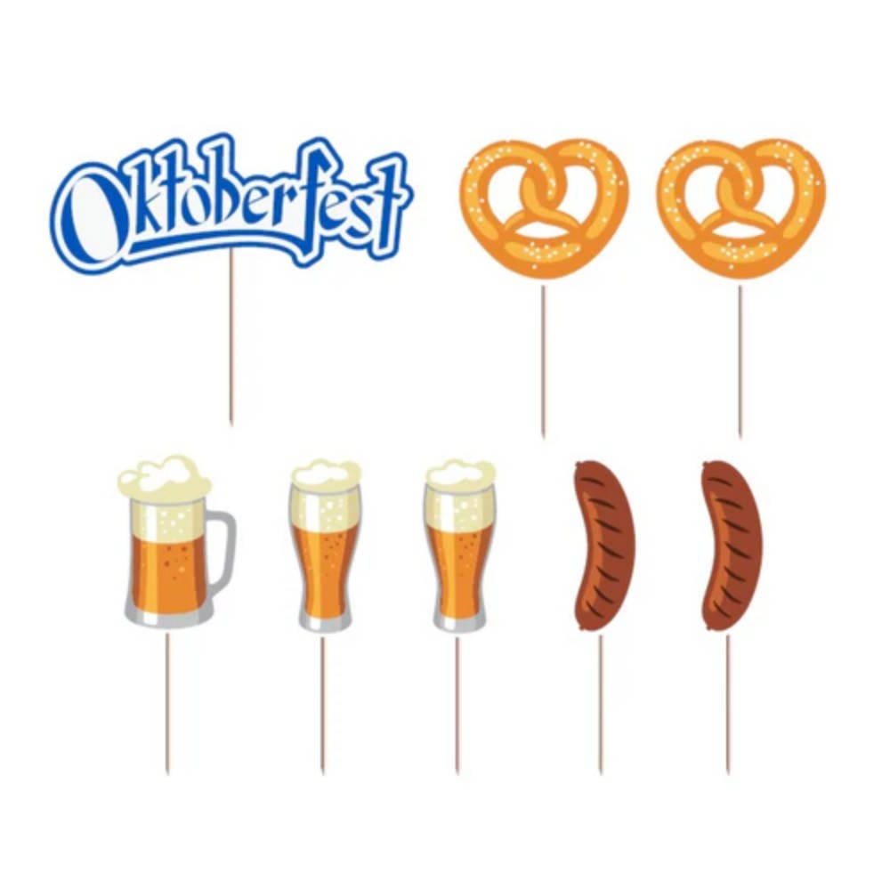 Oktoberfest Party Supplies 8 Piece Food or Cake Topper Assorted Party Decorations (4)