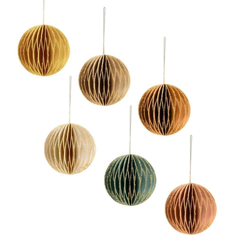 6PCS Nature Round Glitter Edge Paper Honeycomb Ornaments
