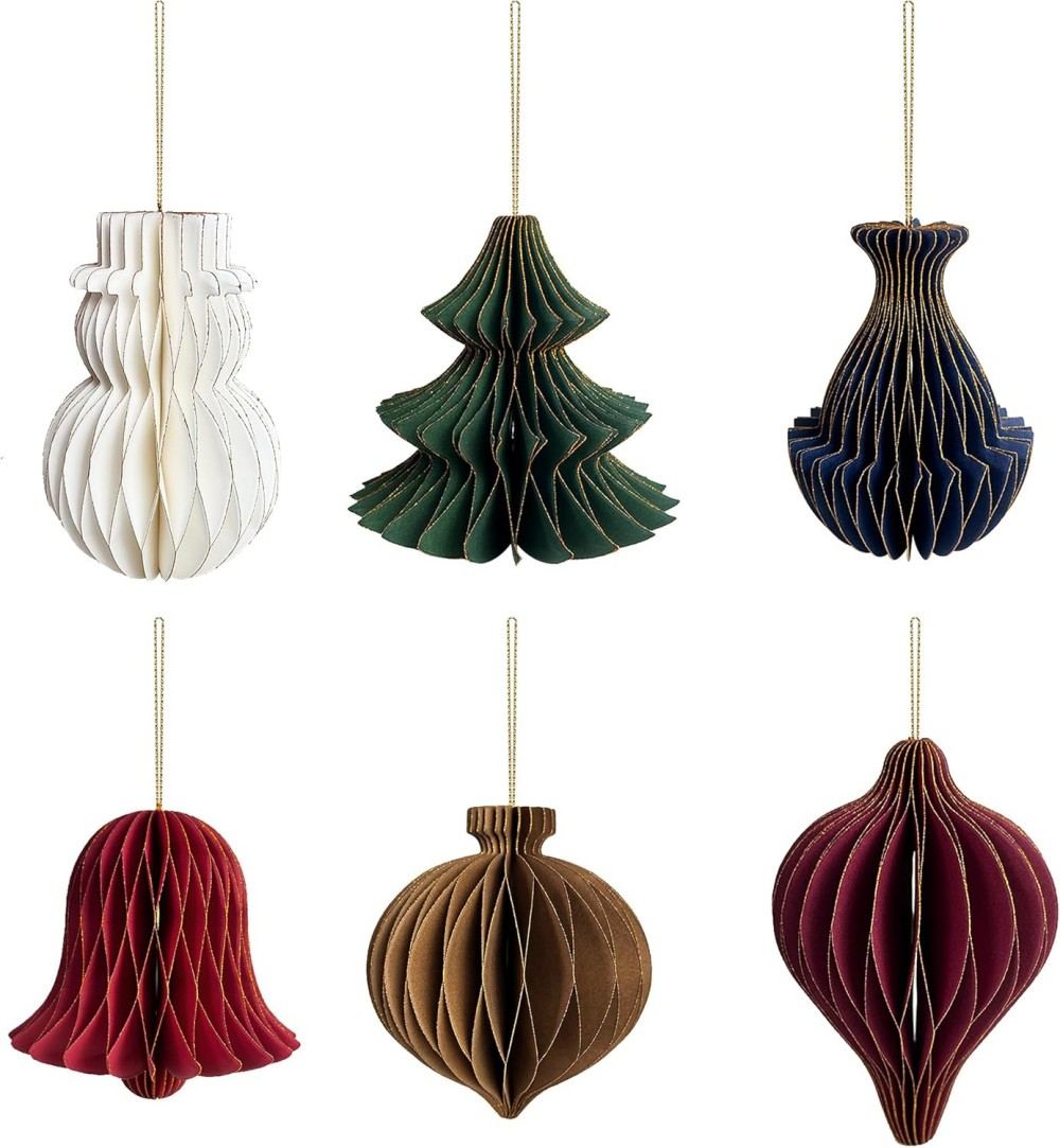 Christmas Party Decorations, 6 PCS 3D Paper Honeycomb Ornaments Glitter Christmas Hanging Ornament for Tree Décor New Years Party