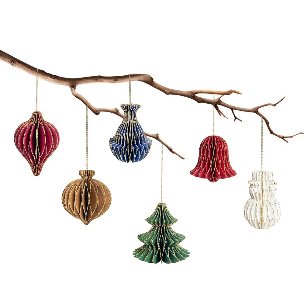 Christmas Party Decorations, 6 PCS 3D Paper Honeycomb Ornaments Glitter Christmas Hanging Ornament for Tree Décor
