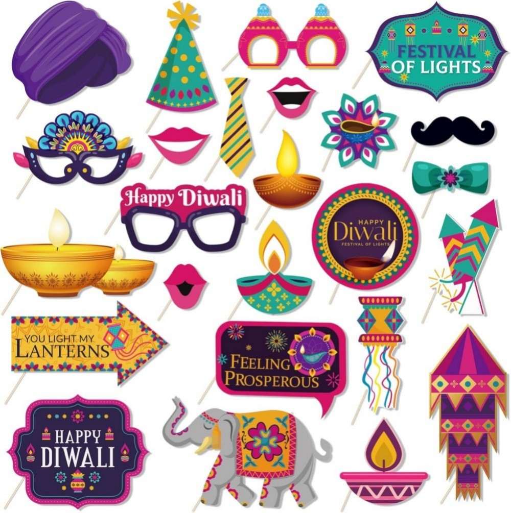 KYMY Diwali Photo Booth Props, Happy Diwali Party Decoration, India Festival of Lights Party Photo Booth Prop Kits for India Festival Deepawali Party Accessories Supplies (Purple) (1)