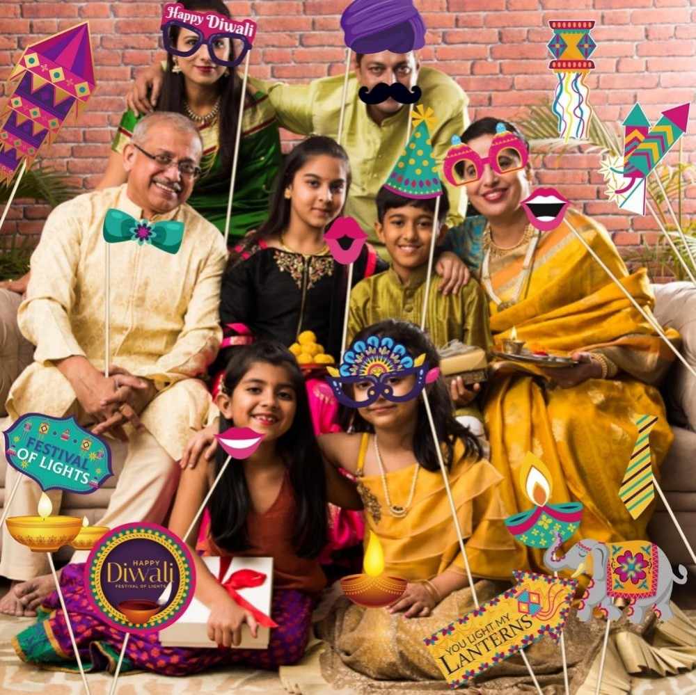 KYMY Diwali Photo Booth Props, Happy Diwali Party Decoration, India Festival of Lights Party Photo Booth Prop Kits for India Festival Deepawali Party Accessories Supplies (Purple) (2)