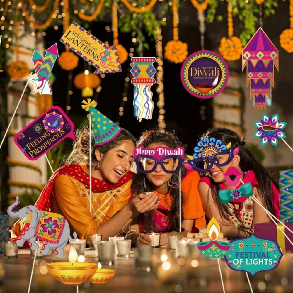 KYMY Diwali Photo Booth Props, Happy Diwali Party Decoration, India Festival of Lights Party Photo Booth Prop Kits for India Festival Deepawali Party Accessories Supplies (Purple) (3)