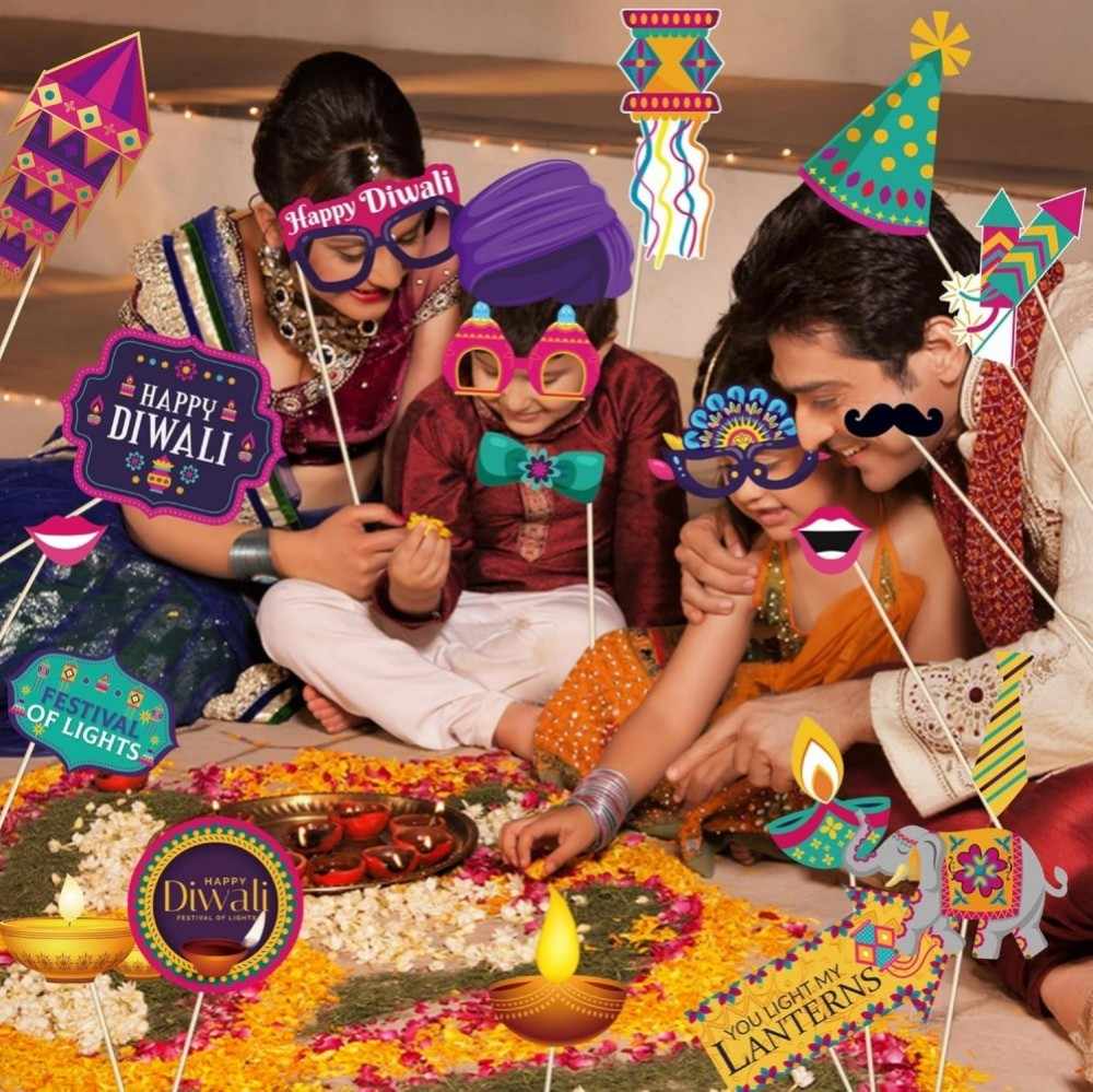 KYMY Diwali Photo Booth Props, Happy Diwali Party Decoration, India Festival of Lights Party Photo Booth Prop Kits for India Festival Deepawali Party Accessories Supplies (Purple)