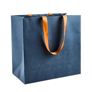 Gold Foiled Logo Embossed Paper Navy Gift Bags Manufacturer