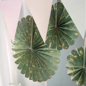 Paper fans Paper. 3pcs. Sage Green Gold