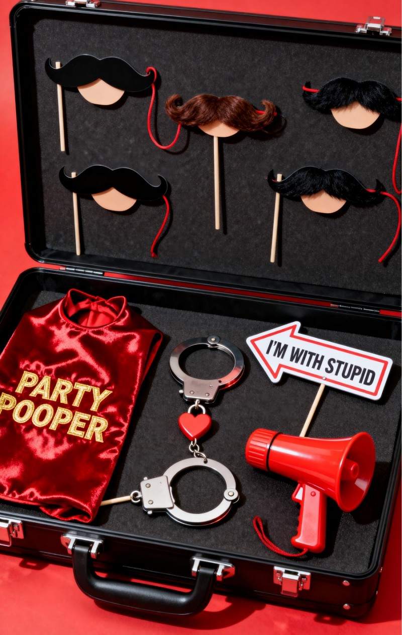 Spoof punishment props package, exaggerated beard props, funny signs, handcuffs props, small speakers