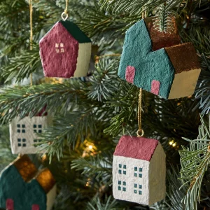 cotton mache houses ornaments set of 9 xl