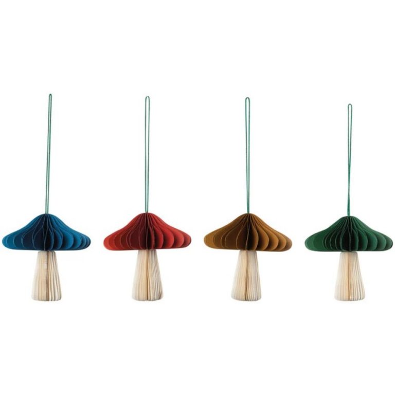 Mushroom Gems Honeycomb Paper Christmas Tree Ornaments - 4 Assorted Colors