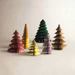 SET OF SIX PAPER JEWEL TONE ACCORDIAN CHRISTMAS TREES ONE EACH COLOR