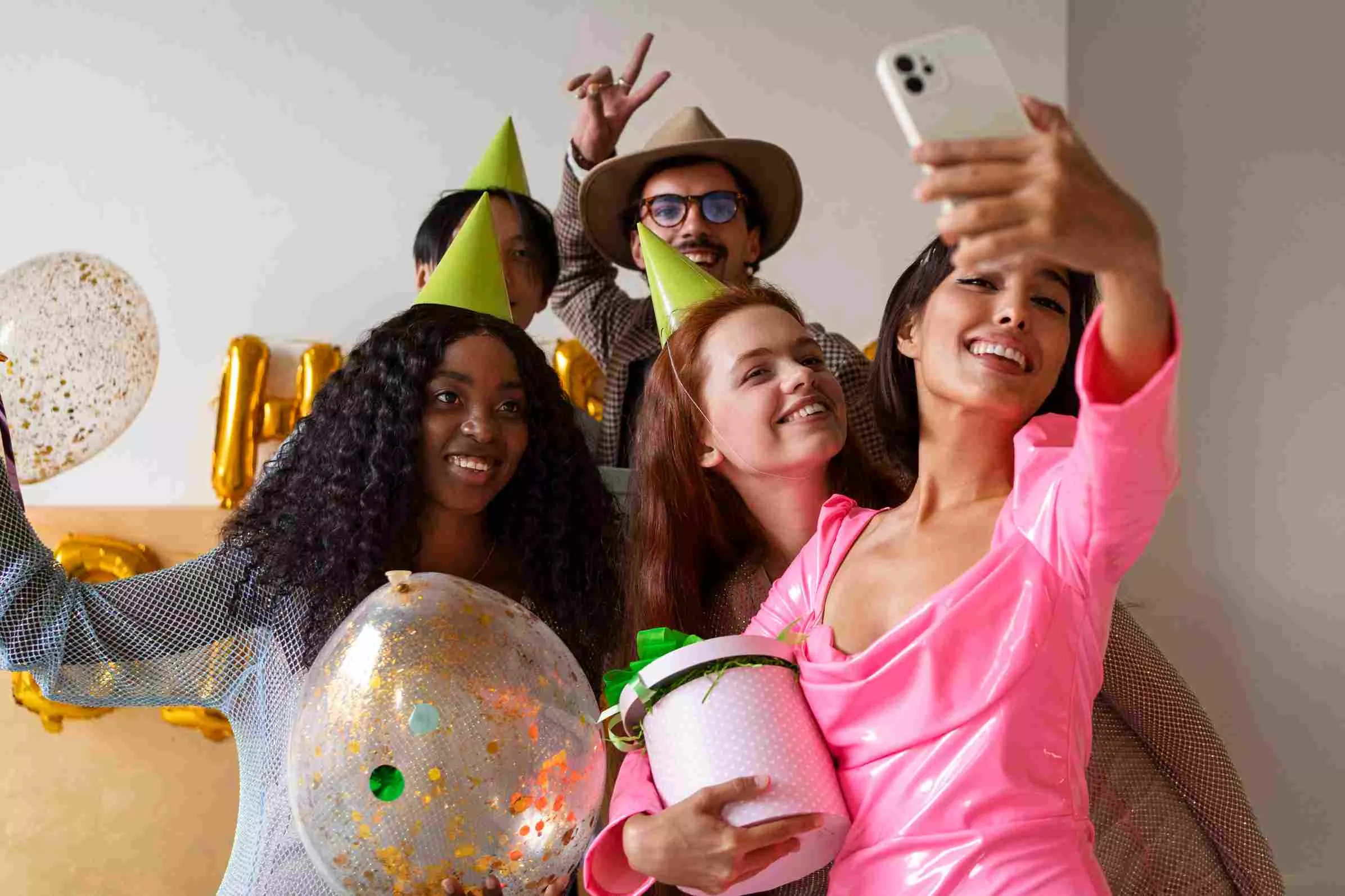 friends taking selfie surprise divorce party