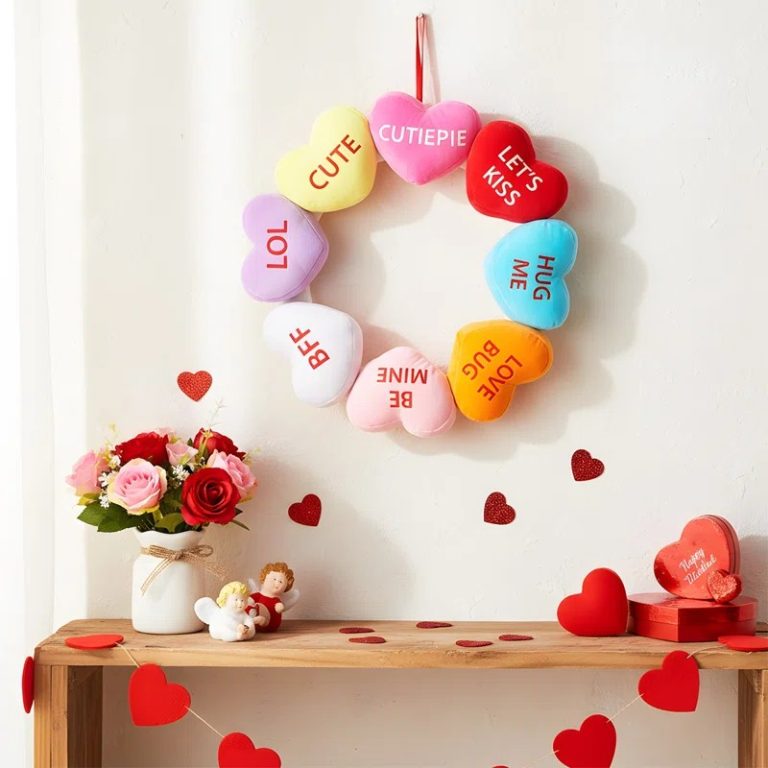 1 Pc Colorful Heart Designing Door Wreath For Couple And Newlyweds Home Entryway Decoration Valentine's Day Decoration (3)