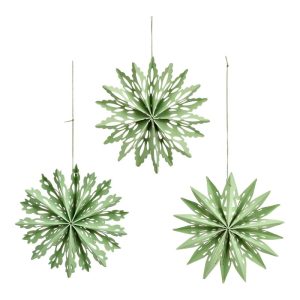 Custom Made Green Paper Snowflake Ornament Set With Good Product Quality